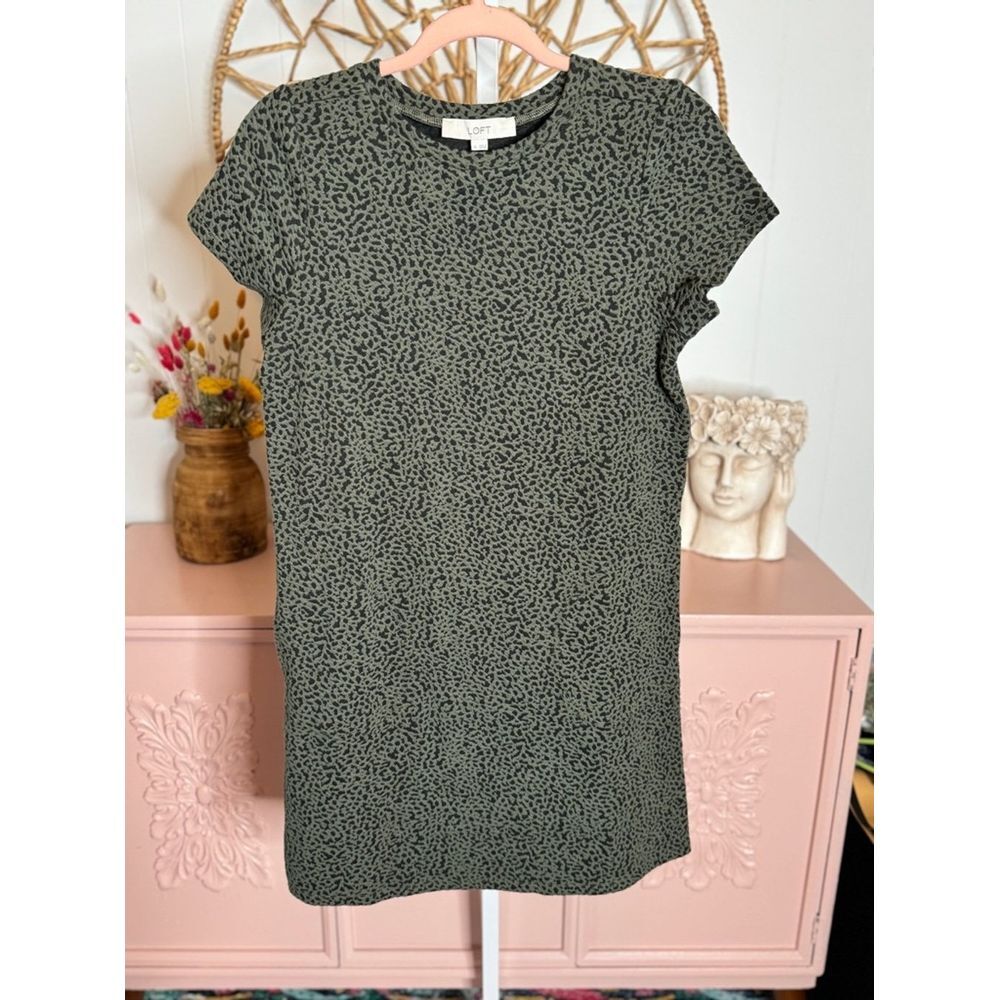 Women's Loft Green & Black Leopard Print Dress XS